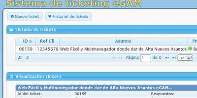 Bidirectional communication screen of the ticketing service offered by the eGAM platform.