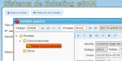 Ejemplo de un proceso activado por el envio de un ticket mediante la plataforma eGAM.
